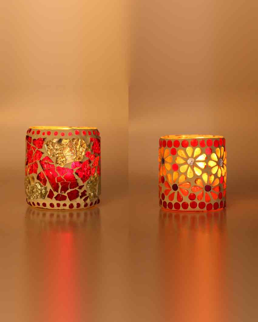 Tech Savvy Candle Night Dinner Colorful Glass Tea Light Holders | Set Of 2