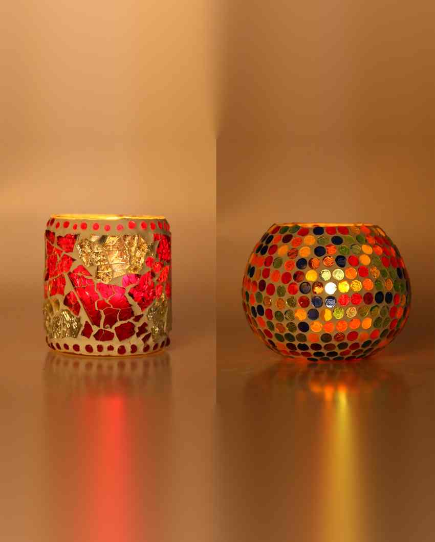 Effervescent Candle Night Dinner Colorful Glass Tea Light Holders | Set Of 2