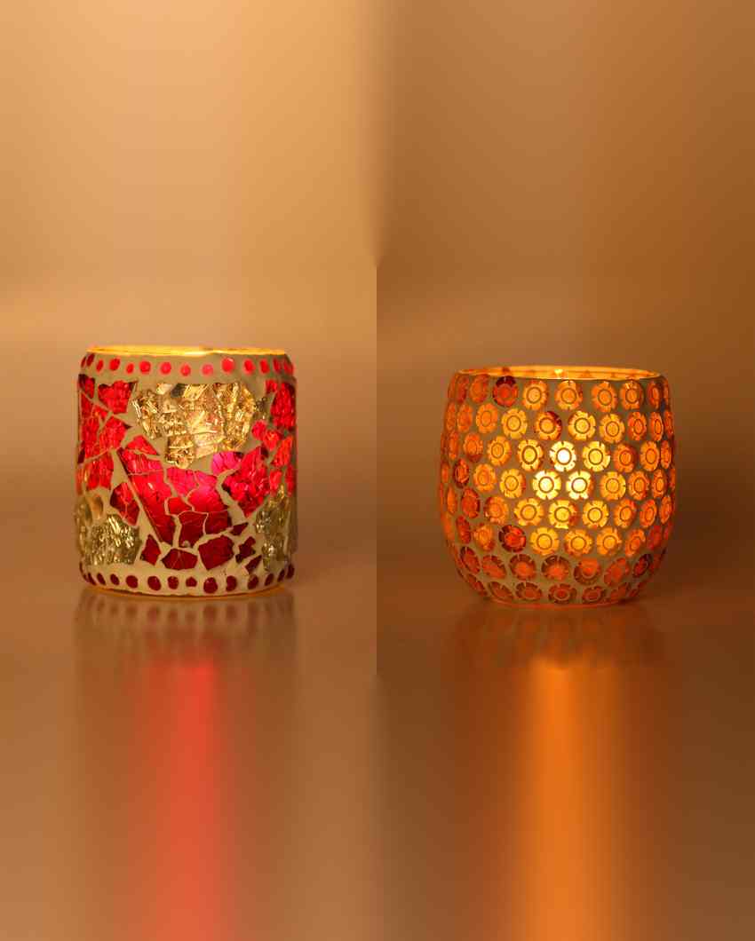 Elevated Candle Night Dinner Colorful Glass Tea Light Holders | Set Of 2