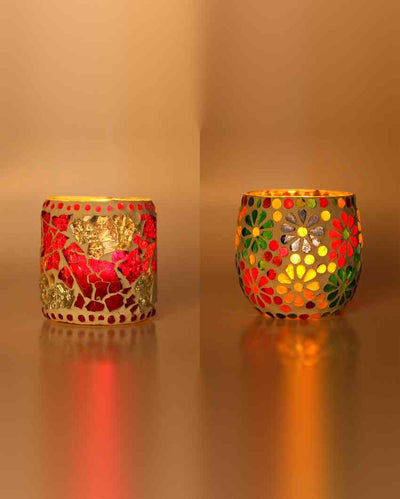 Interactive Candle Night Dinner Colorful Glass Tea Light Holders | Set Of 2