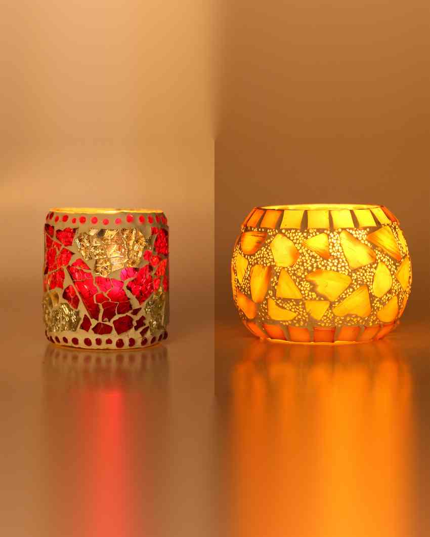 Sophisticated Candle Night Dinner Colorful Glass Tea Light Holders | Set Of 2