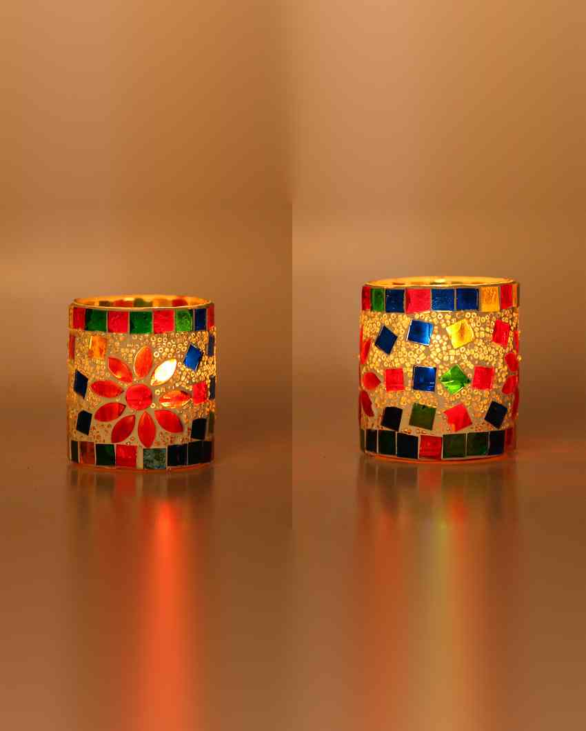 Minimalist Candle Night Dinner Colorful Glass Tea Light Holders | Set Of 2