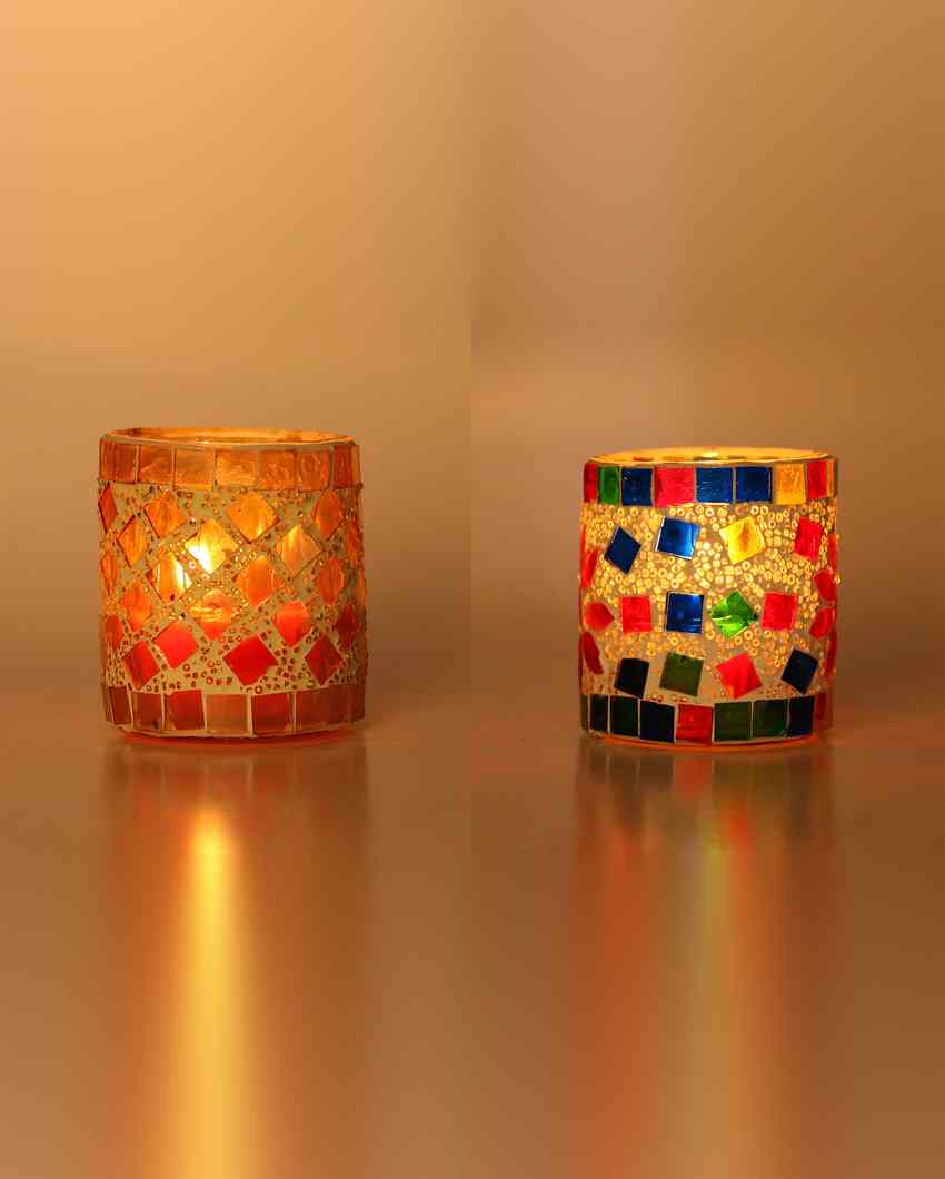 Nomadic Candle Night Dinner Colorful Glass Tea Light Holders | Set Of 2