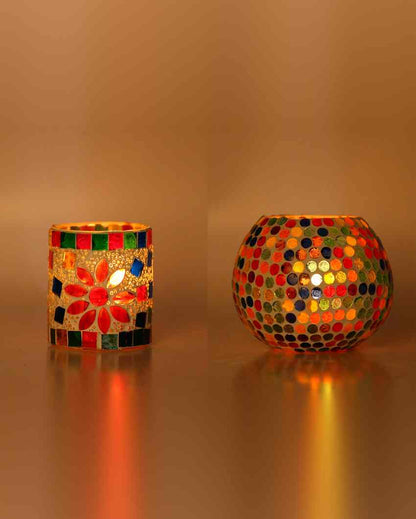 Evolving Candle Night Dinner Colorful Glass Tea Light Holders | Set Of 2