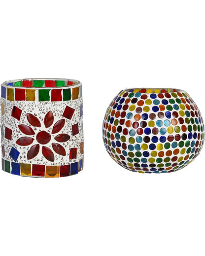 Evolving Candle Night Dinner Colorful Glass Tea Light Holders | Set Of 2