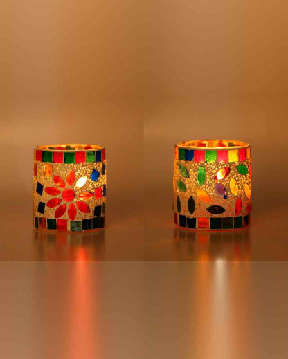 Groundbreaking Candle Night Dinner Colorful Glass Tea Light Holders | Set Of 2