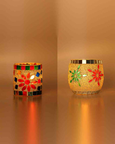 Modular Candle Night Dinner Colorful Glass Tea Light Holders | Set Of 2