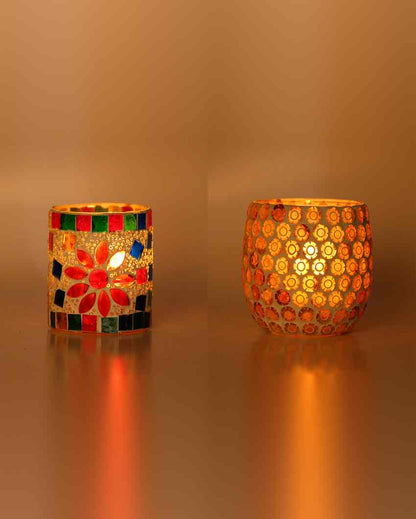 Next Level Candle Night Dinner Colorful Glass Tea Light Holders | Set Of 2