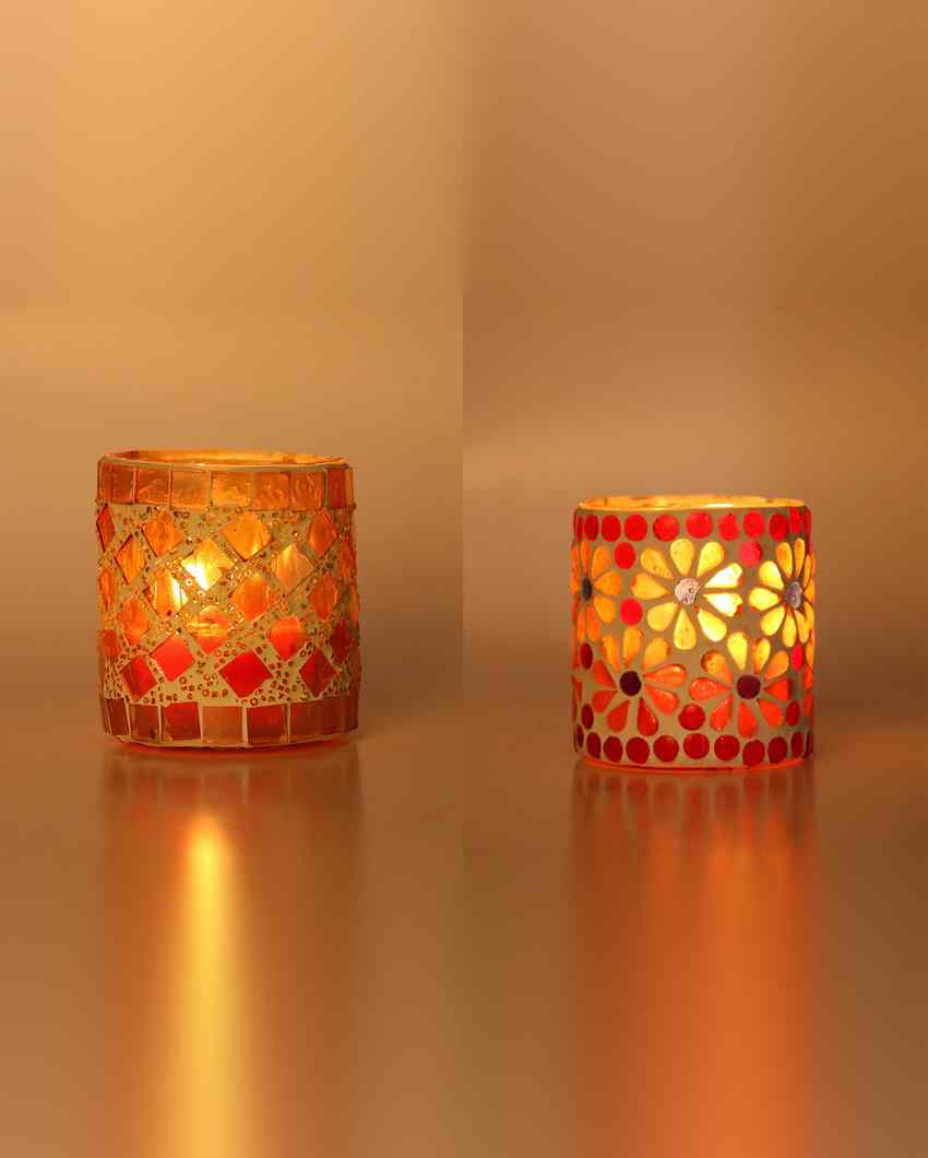 Pristine Candle Night Dinner Colorful Glass Tea Light Holders | Set Of 2