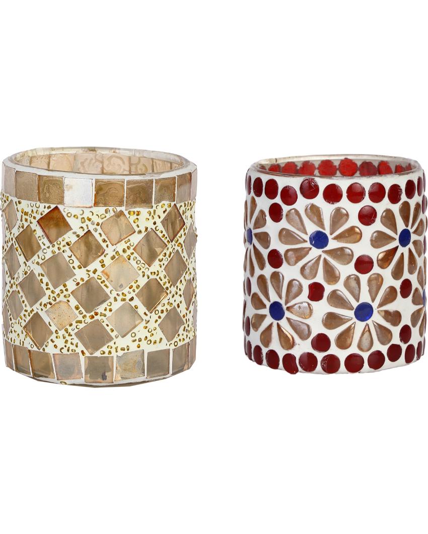 Pristine Candle Night Dinner Colorful Glass Tea Light Holders | Set Of 2