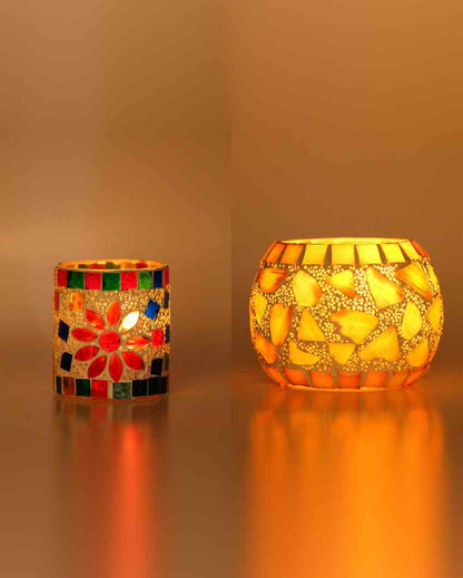 Nimble Candle Night Dinner Colorful Glass Tea Light Holders | Set Of 2