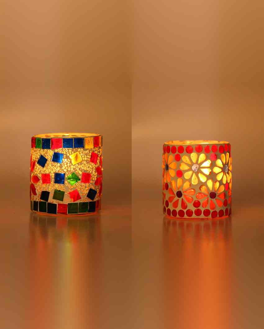 Impactful Candle Night Dinner Colorful Glass Tea Light Holders | Set Of 2