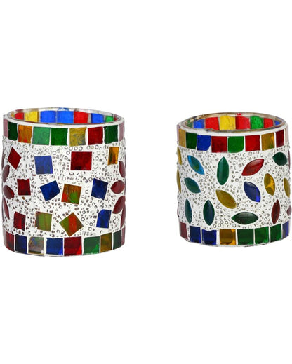 Holographic Candle Night Dinner Colorful Glass Tea Light Holders | Set Of 2