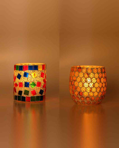 Neoteric Candle Night Dinner Colorful Glass Tea Light Holders | Set Of 2