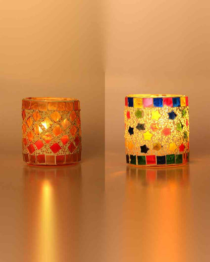 Versatile Candle Night Dinner Colorful Glass Tea Light Holders | Set Of 2