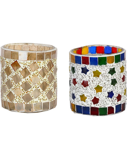 Versatile Candle Night Dinner Colorful Glass Tea Light Holders | Set Of 2