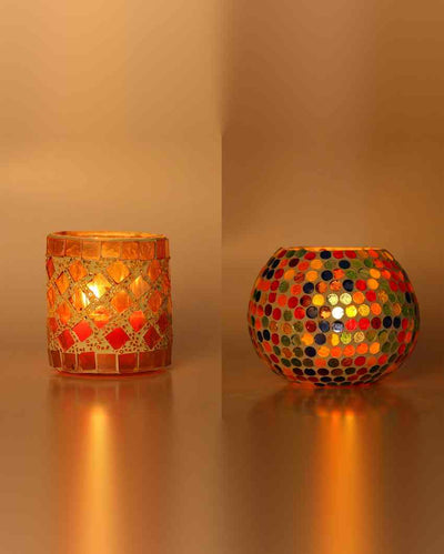 Revolutionary Candle Night Dinner Colorful Glass Tea Light Holders | Set Of 2