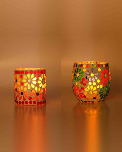 Elevated Candle Night Dinner Glass Tea Light Holders | Set Of 2