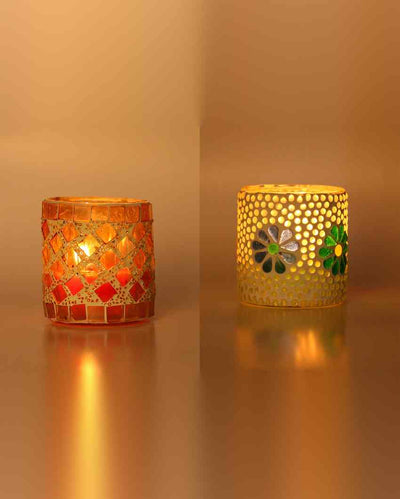 Unplugged Candle Night Dinner Glass Tea Light Holders | Set Of 2