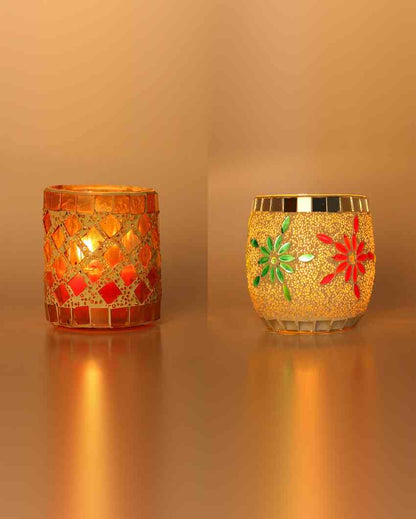 Gritty Candle Night Dinner Glass Tea Light Holders | Set Of 2