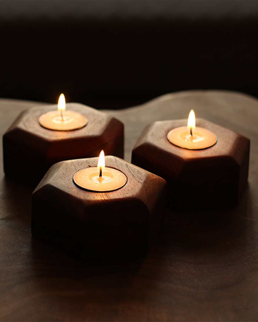 Elegant Candles With Holders | Set of 3 | 3 x 3 inches