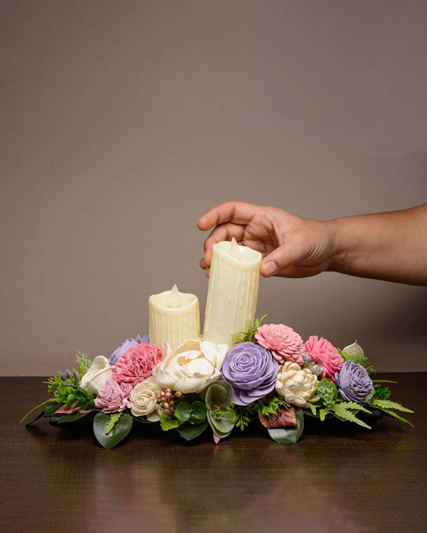 Charming Flower Arrangement With Candles