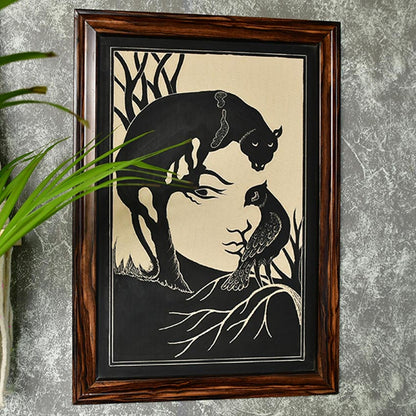 Ceramic Lady Face with Panther Black Wall Art | 12 x 2 x 20 inches