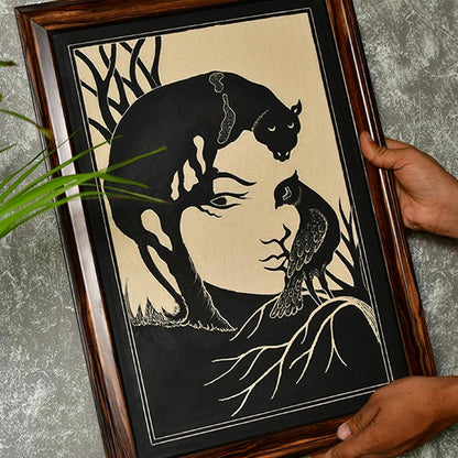 Ceramic Lady Face with Panther Black Wall Art | 12 x 2 x 20 inches