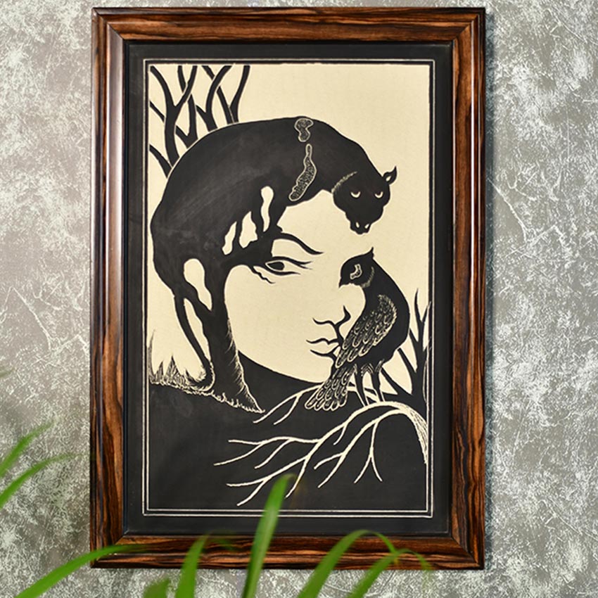 Ceramic Lady Face with Panther Black Wall Art | 12 x 2 x 20 inches