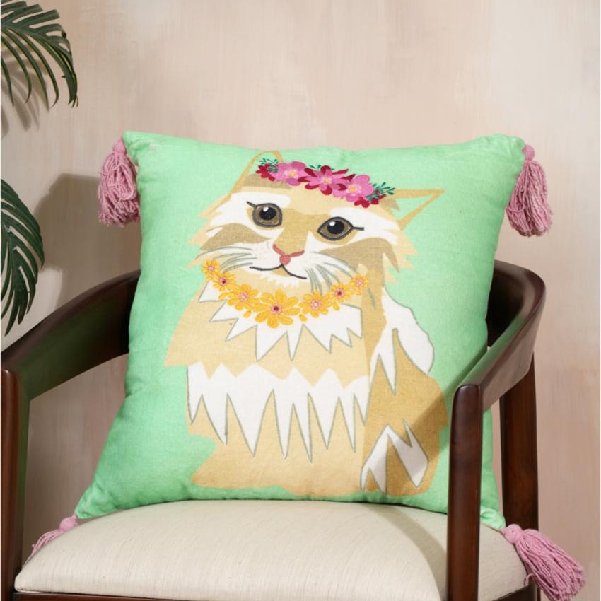 Cat Velvet Cushion Cover | 16 x 16 inches , 18 x 18 inches , 20 x 20 inches