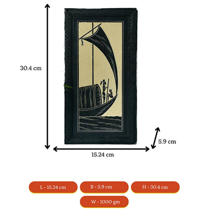 Hand-Carved Ceramic Sail Boat Black Wall Art | 6 x 2 x 12 inches