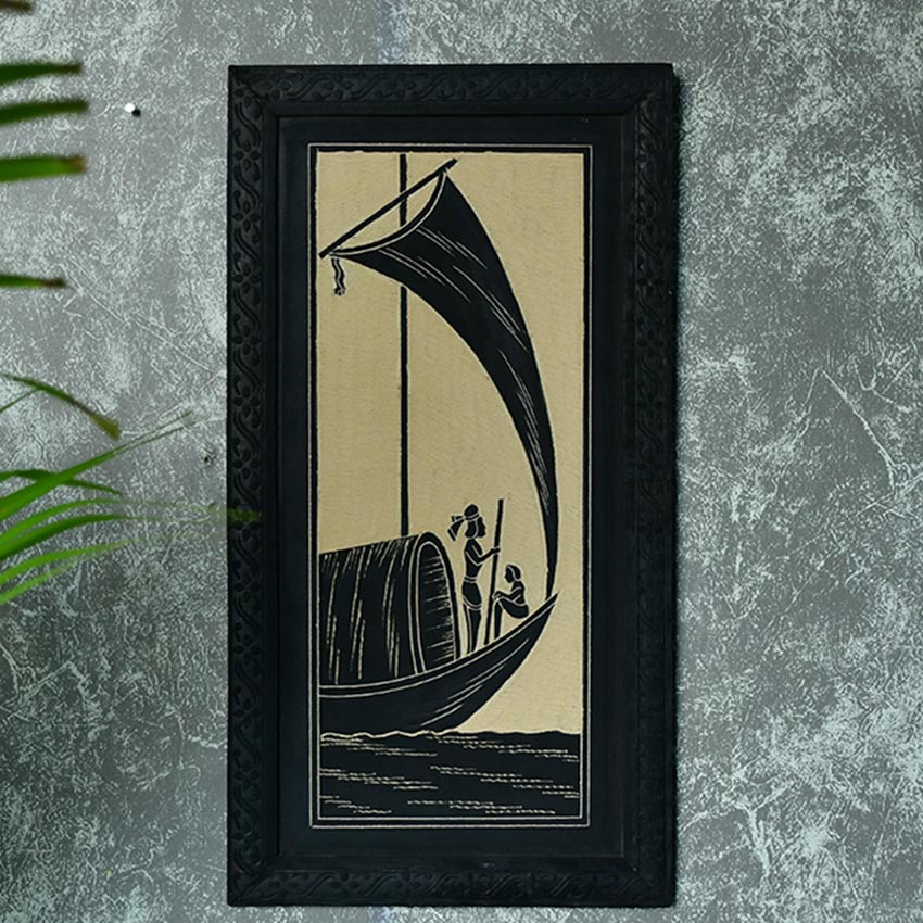 Hand-Carved Ceramic Sail Boat Black Wall Art | 6 x 2 x 12 inches