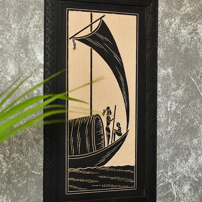 Hand-Carved Ceramic Sail Boat Black Wall Art | 6 x 2 x 12 inches