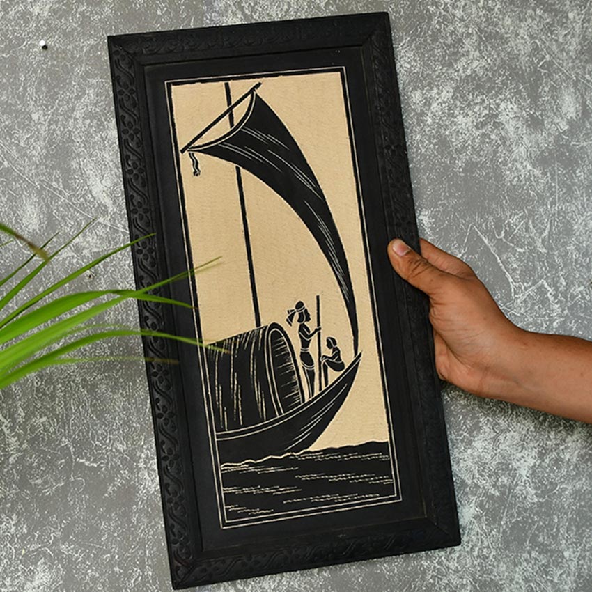 Hand-Carved Ceramic Sail Boat Black Wall Art | 6 x 2 x 12 inches