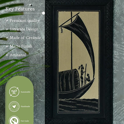 Hand-Carved Ceramic Sail Boat Black Wall Art | 6 x 2 x 12 inches