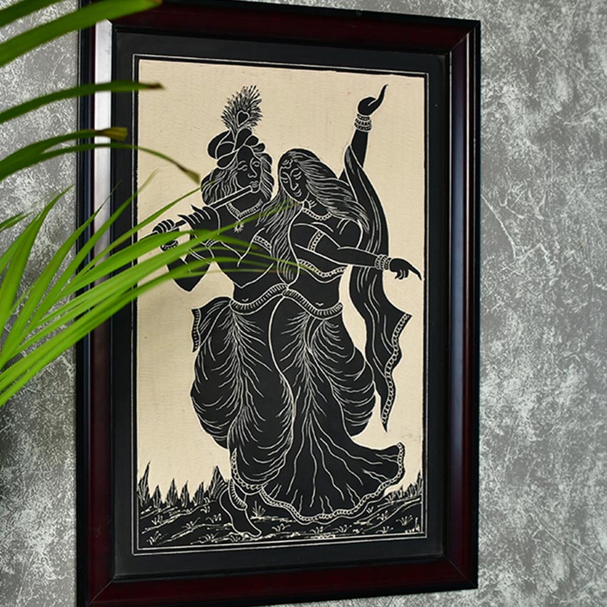 Ceramic Radha Krishna Black Wall Accent Decorative | 12 x 2 x 20 inches