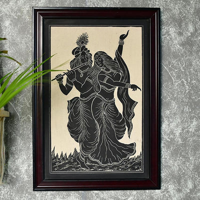 Ceramic Radha Krishna Black Wall Accent Decorative | 12 x 2 x 20 inches