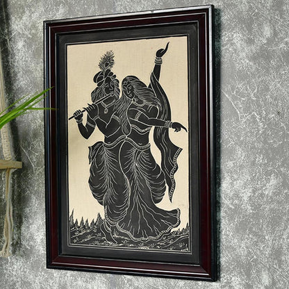 Ceramic Radha Krishna Black Wall Accent Decorative | 12 x 2 x 20 inches