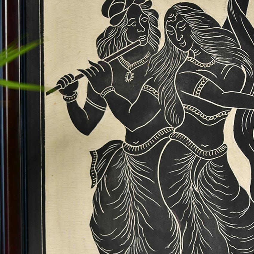 Ceramic Radha Krishna Black Wall Accent Decorative | 12 x 2 x 20 inches