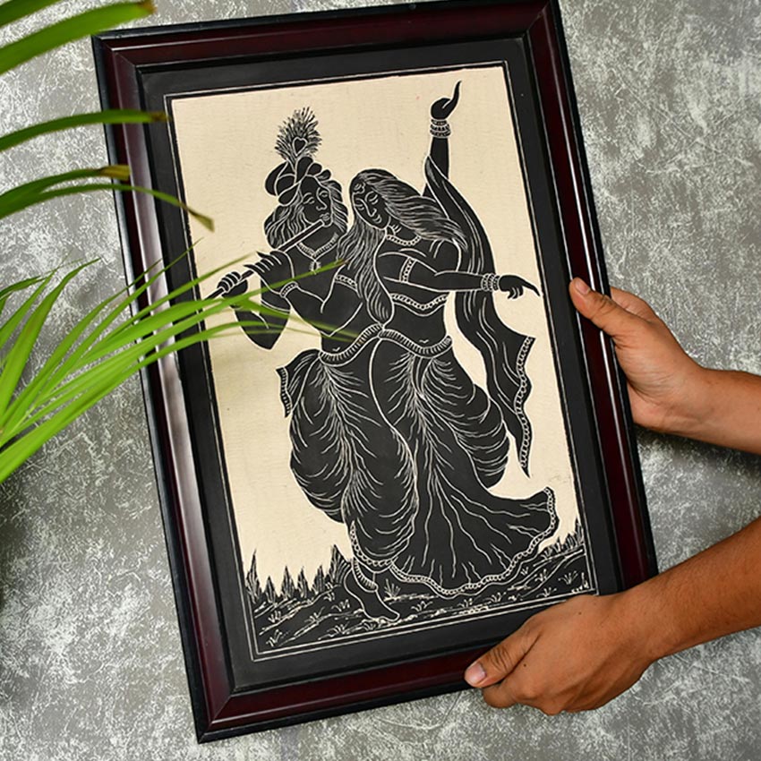 Ceramic Radha Krishna Black Wall Accent Decorative | 12 x 2 x 20 inches