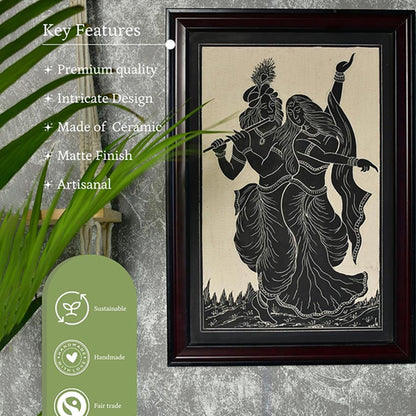 Ceramic Radha Krishna Black Wall Accent Decorative | 12 x 2 x 20 inches