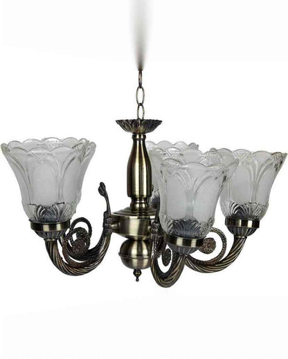 Modern Metal Fitting Five Glass Shade Chandelier Jhoomer | 17 x 17 x 16 inches