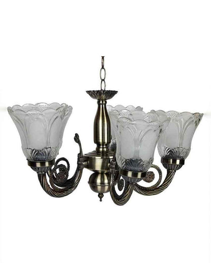 Modern Metal Fitting Five Glass Shade Chandelier Jhoomer | 17 x 17 x 16 inches