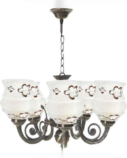 Sleek Metal Fitting Five Glass Shade Chandelier Jhoomer | 17 x 17 x 16 inches