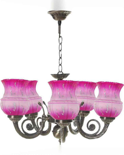 Luxurious Metal Fitting Five Glass Shade Chandelier Jhoomer | 17 x 17 x 16 inches