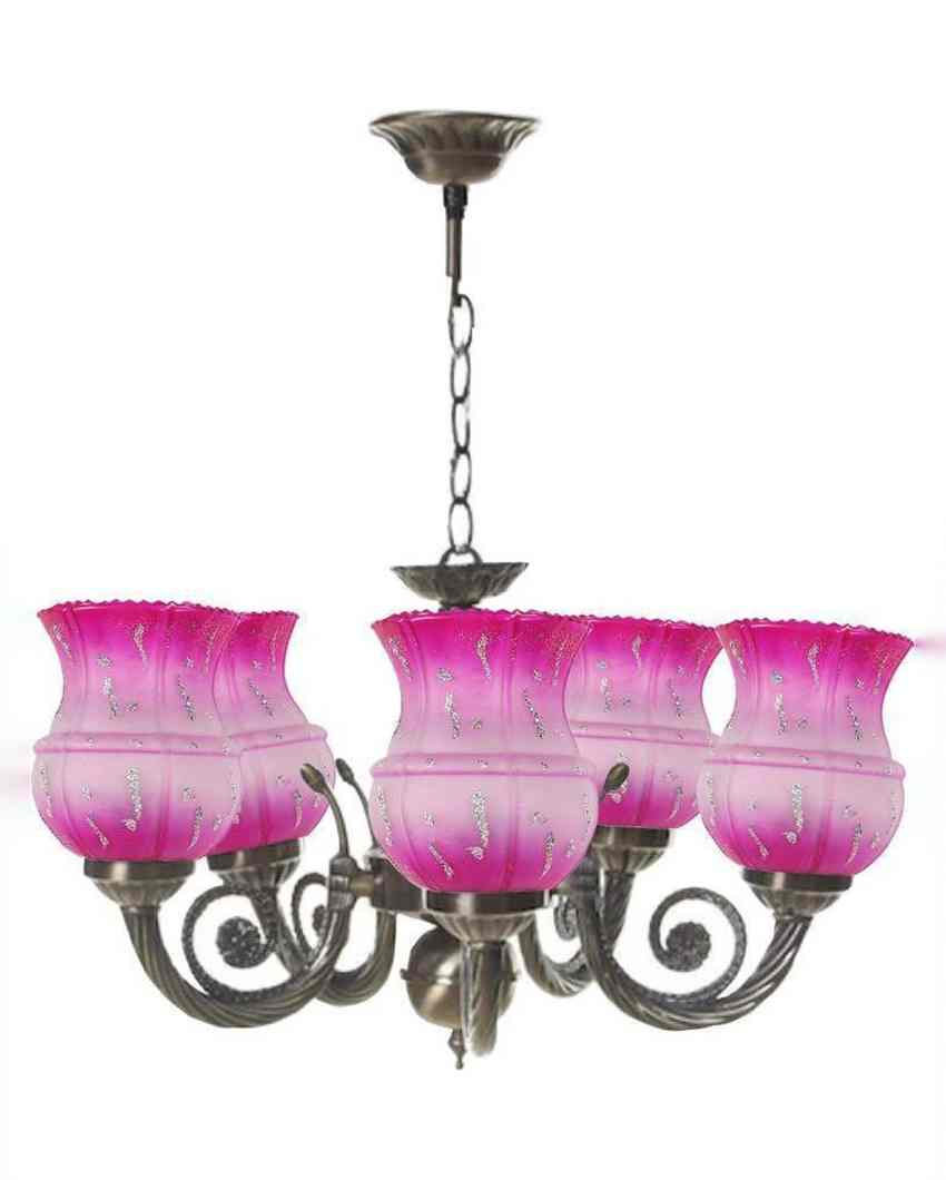 Luxurious Metal Fitting Five Glass Shade Chandelier Jhoomer | 17 x 17 x 16 inches