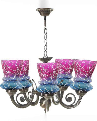 Sophisticated Metal Fitting Five Glass Shade Chandelier Jhoomer | 17 x 17 x 16 inches