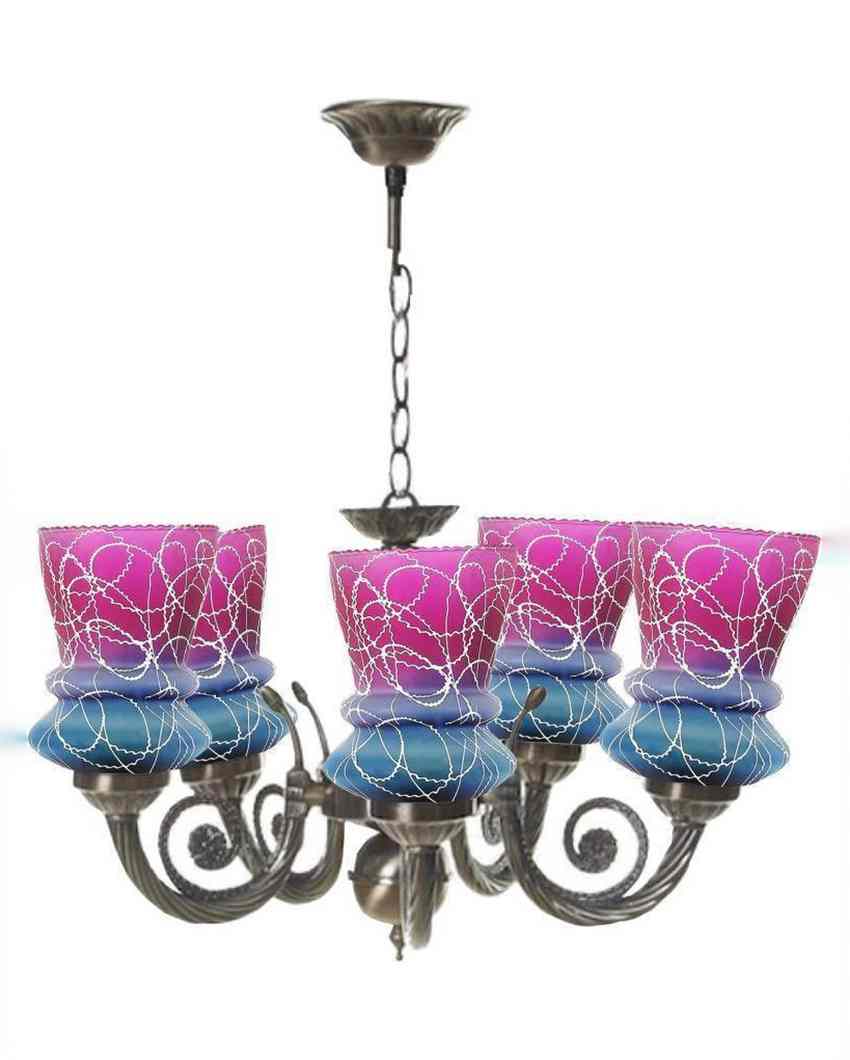 Sophisticated Metal Fitting Five Glass Shade Chandelier Jhoomer | 17 x 17 x 16 inches