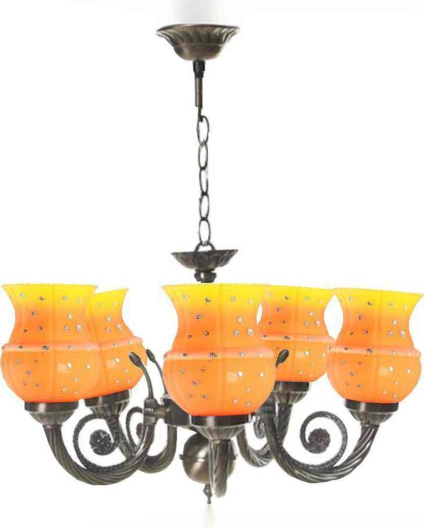 Contemporary Metal Fitting Five Glass Shade Chandelier Jhoomer | 17 x 17 x 16 inches