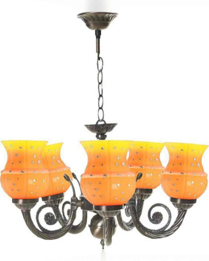 Contemporary Metal Fitting Five Glass Shade Chandelier Jhoomer | 17 x 17 x 16 inches